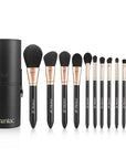 OMANIAC Makeup Brush Set Professional, 12 Pearlescent Wood Handle Makeup Brushes, Premium Cruelty-Free Synthetic Fiber Hair, Travel Make up Brushes Set with Case (Black).