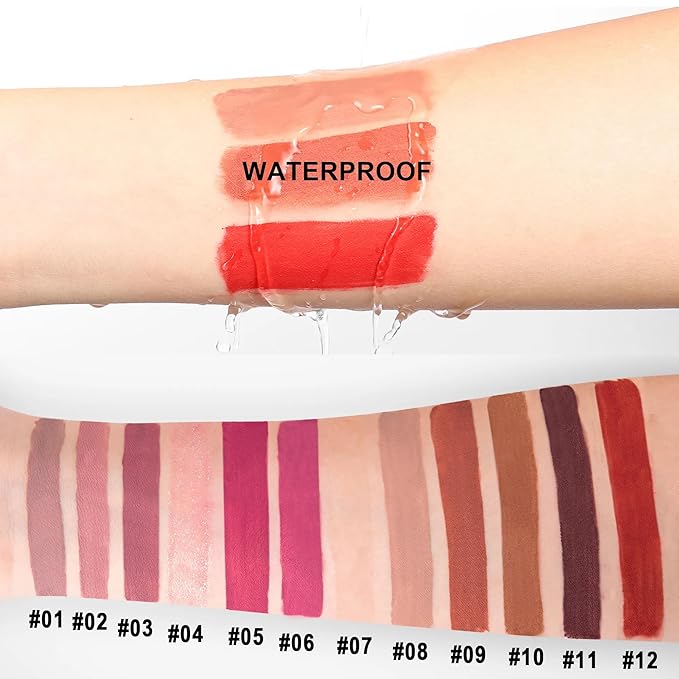 R.Y.M Pack of 12 Pcs Matte, Natural, Moisturizing, Plumper Lip Gloss Sets, Liquid Stick Set Long Lasting for Lip Color, Minimizes lip Wrinkles, with Beautiful Finish