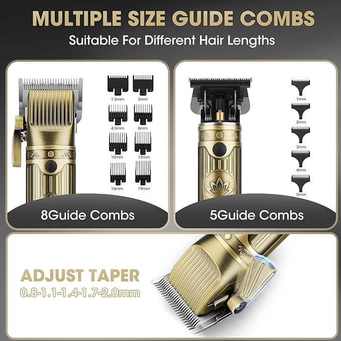 Professional Hair Clippers for Men, Cordless Beard Trimmer, Nose & Ear Hair Trimmer, Electric Shavers Barber Kit with LED Display, Hair Cutting Kit with Case, for Barber, Mens Gift