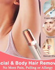 Facial Hair Remover for Women - Removal Shaver for Women - USB Rechargeable Lady Face Razor Trimmer for Face Lips Chin Peach Fuzz Arms Legs and Bikini Line