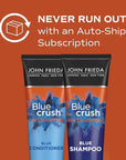 John Frieda Blue Crush Shampoo and Conditioner Set for Brunettes, Nourishes Color-Treated and Natural Hair, Blue Pigments for Vibrant, Cool-Toned Brunette Hair, 8.3 Oz, Pack of 2