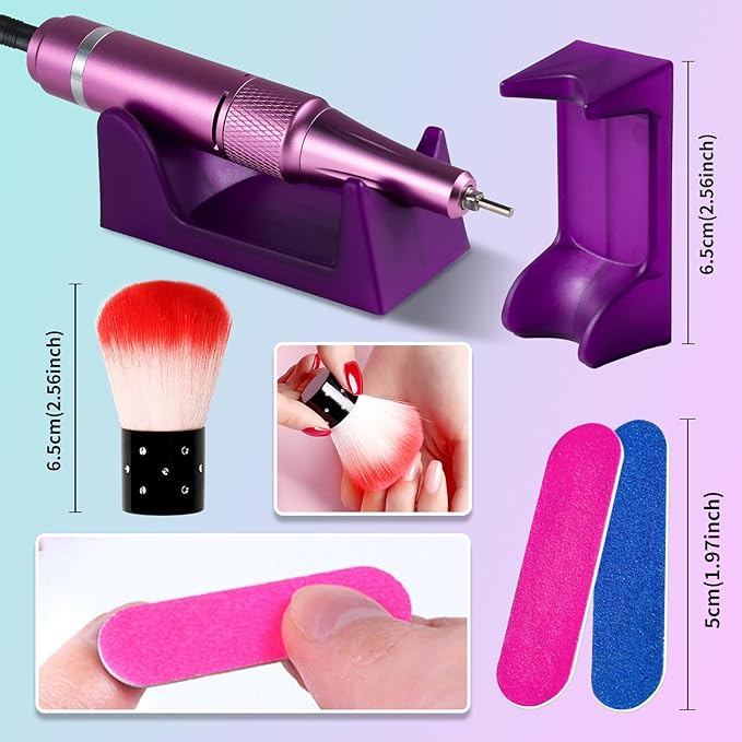 Portable Nail Drill Cordless,35000 RPM Electric Nail File with Holder,Rechargeable Nail Drill E Filer for Nails,Electric Nail Buffer Nail Dremel Tool for Women (Gradient Purple Green)