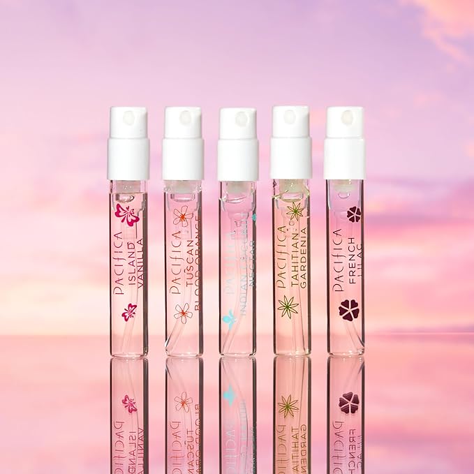 Pacifica Beauty Wanderlust & Moon Moods Perfume Set, Travel Fragrances, Island Vanilla, French Lilac, Clean Vegan Perfume, 0.05 fl oz Each (Set of 10)
