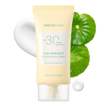 THANKYOU FARMER Sun Project Soothing Sun Lotion SPF 30 - Korean Sunscreen with Centella Asiatica - Dermatologist Tested, Broad Spectrum, Hydrating, Lightweight, No White Cast - 1.69 fl oz
