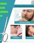 Facial Hair Small Grooming Scissors For Men Women - Eyebrow, Nose Hair, Mustache, Beard, Eyelashes, Ear Trimming Kit - Curved and Rounded Safety Tip Clippers For Hair Cutting 2PCS With Cover Sliver