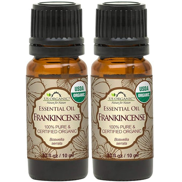 US Organic 100% Pure Frankincense Essential Oil, USDA Certified Organic, Steam Distilled, Boswellia serrata, Origin India, Use Topically or in Diffuser (10 ml, Value 2 Pack)