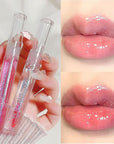 2Pcs Plumping Lip Gloss, Lustrous Dewy Finish Moisturizing Shimmer Color Changing Lip Stain Tinted Lip Balm Long Lasting Nourishing Reduce Lips Lines Plumping Serum Lip Oil Care