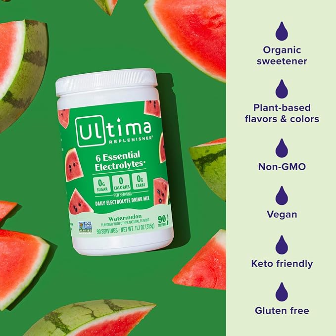 Ultima Replenisher Daily Electrolyte Drink Mix – Watermelon, 90 Servings – Hydration Powder with 6 Key Electrolytes & Trace Minerals – Keto Friendly, Vegan, Non-GMO & Sugar-Free Electrolyte Powder