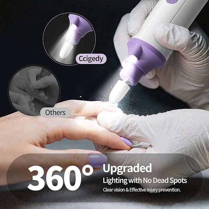 Professional Manicure Pedicure Electric Toenail Grinder Kit - Cordless Electric Nail File Set for Thick Nails Hand Feet Care ,15 Speed,Nail Drill with LED Display Ideal Gift for Men and Women-Purple