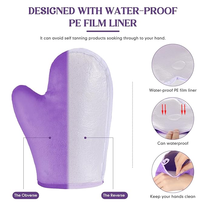 SATINIOR 4 Packs Self Tanning Mitt Applicators Double Sided Sunless Tanning Mittens Reusable Applicator Mittens Tanner Gloves with Thumb(Purple)