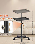 Black Salon Tray Height Adjustable Hair Color Tray with Wheels for Spa or Home Use