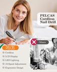 PELCAS Electric Nail Drills, Professional Cordless Nail File Kit With Light, 10 Speeds Manicure & Pedicure Kit For Human, Pet, Thick Toenails, Natural & Acrylic Nails Grey