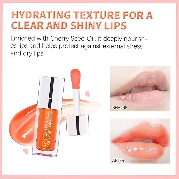Plumping Lip Oil,Hydrating and Tinted Lip Balm,Nourishing Glow Oil for Lip Care, Transparent Non-sticky Big Brush Head Glitter Shine Primer Lip Tint(Raspberry)