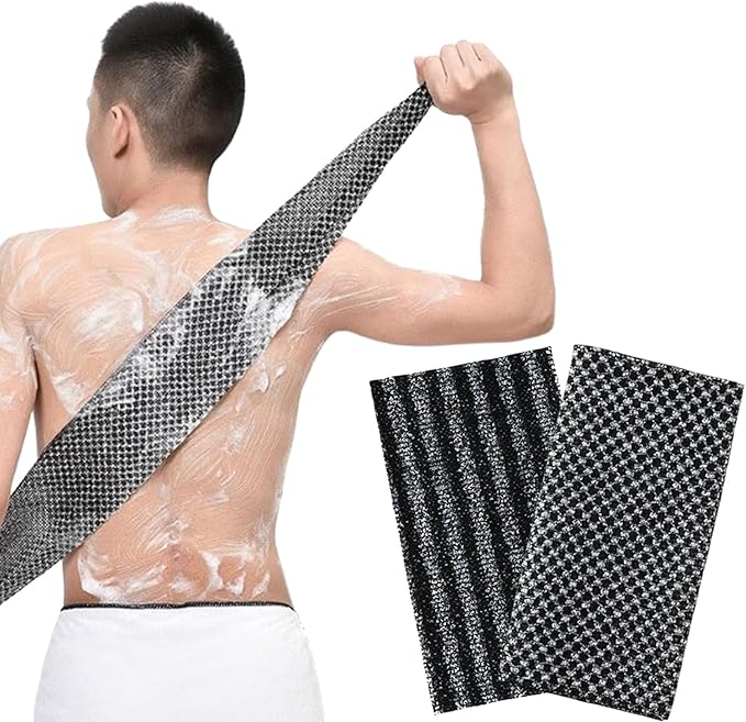 Exfoliating Shower Towel, Back and Body Exfoliator Towel, Scrub Cloth, Bath Towel, Portable Bath Towel, Travel and Quick Drying, for Women and Men (2pcs-B)