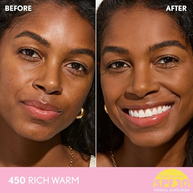 COVERGIRL Clean Fresh Blurring Skin Tint with SPF 30, 450 Rich Warm, Liquid Foundation, Soft Matte Finish, Smooths, Brightens, Blurs Pores, Mineral Sunscreen, Vegan Formula