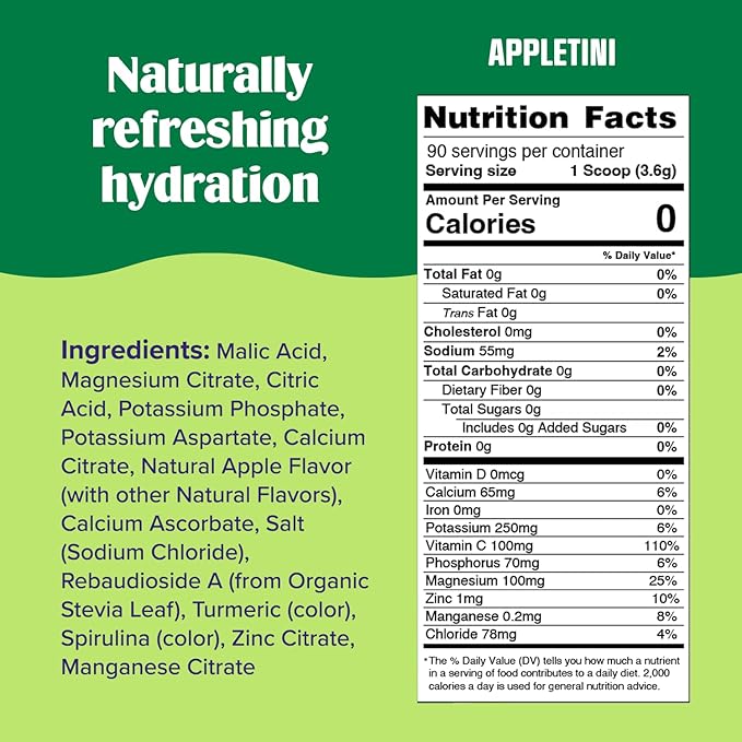 Ultima Replenisher Mocktini Electrolyte Drink Mix – Appletini, 90 Servings – Hydration Powder with 6 Key Electrolytes & Trace Minerals – Keto Friendly, Non- GMO & Sugar-Free Electrolyte Powder