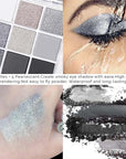 evpct 9 Colors Silver Gray Glitter Eyeshadow Palette, Black Smokey Grey and Silver White Sparkle Glitter Shimmer Shiny Eye Shadow Palette Makeup kit for older Women, High Pigment Waterproof eyeshadow
