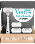 Gillette Venus Extra Smooth Charcoal Women's Razor Handle + 4 Blade Refills