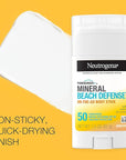 Neutrogena Purescreen+ Mineral Beach Defense On-The-Go Body Sunscreen Stick with Broad Spectrum SPF 50, Water Resistant UVA/UVB Protection, Absorbs Quickly & Dries Clear, 1.5 oz