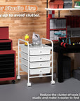 4 Tier Utility Rolling Cart with 4 Drawers Multipurpose Rolling Storage Cart with Wheels and Handles for Office Classroom Kitchen Bathroom Bedroom Organization White