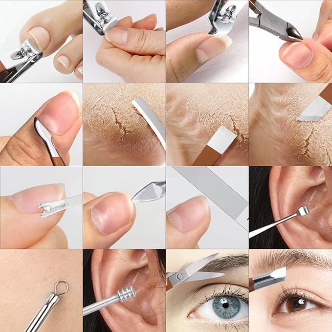 Manicure Set Professional Nail Clippers Pedicure Kit, 16 pcs Stainless Steel Nail Care Tools Grooming Kit with Luxurious Travel Leather Case for Thick Nails Men Women Gift (Brown)