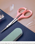 Scissors with Cap- Self Care - Hair Trimmer - Facial, Nose Hair, Eyebrow, Mustache & Beard Grooming - Curved Edge, Pink Short Cap