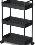 Ronlap 3 Tier Slim Rolling Storage Cart with Wheels Plastic Utility Cart Organizer for Snack Craft Art Postpartum Baby Diaper Nail Makeup in Bathroom Laundry Room Kitchen Bedside Narrow Space, Black