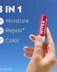 NIVEA Cherry Lip Care, Tinted Lip Balm with Shea Butter, Nourishing Oils and Vitamin C & E, 3-in-1 Moisture, Repair (for Dry Lips) and Color, 0.17 Oz Stick (Pack of 6)