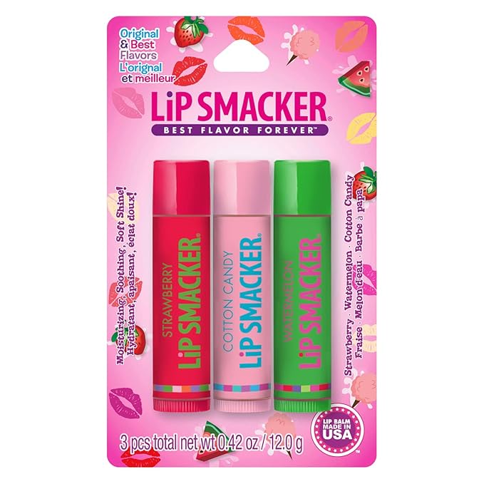 Lip Smackers Flavored Lip Balm Original & Best - Moisturizing, Soothing Trio Strawberry, Watermelon, & Cotton Candy