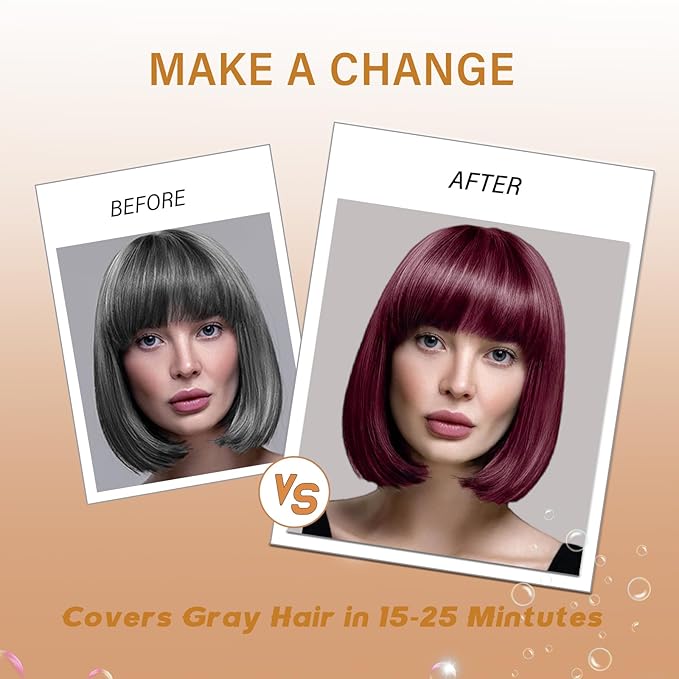 Red Hair Dye Shampoo, Instant Hair Color Shampoo, Natural Red Hair Dye, Covers Gray in Minutes, Long Lasting Burgundy Hair Dye, Champu Para Canas, 16.90 Fl Oz