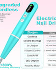 Cordless Electric Nail Drill File kit:Nail File Electric with 9 Speed LED Display for Acrylic Gel Dip Powder Polish,Professional Portable Manicure Pedicure Rechargeable for Home Salon Use (Green)