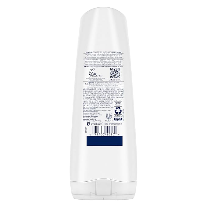 Dove Conditioner Argan Oil & Damage Repair 1 for Damaged Hair 92% Natural Origin, Paraben Free Conditioner 12 oz (Pack of 3)