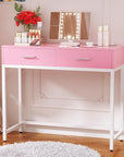 Cyclysio Vanity Desk with Mirror and Lights, 36'' Makeup Vanity Desk with Power Outlet, Small Vanities Set Dressing Table with Drawers for Bedroom, Pink