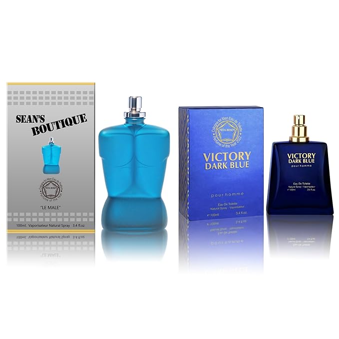 Men Cologne Set (3.4oz/100ml x 2PCS) Eau De Perfume Natural Spray Notes of Woody, Spicy, Citrus & Aromatic Long Lasting Fragrance for Daily Use (SeanBou&VictoryDB)