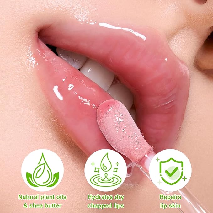 4 PCS Hydrating Lip Oil, Big Brush Head Lip Glaze Shiny Transparent Lip Glow Oil, Nourishing & Non-sticky Long Lasting Fresh Clear Smooth Lip Care Plumping Lip Oil (4PCS)