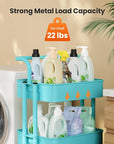 Pipishell 3 Tier Mesh Utility Cart, Rolling Metal Organization Cart with Handle and Lockable Wheels, Multifunctional Storage Shelves for Kitchen Living Room Office Turquoise