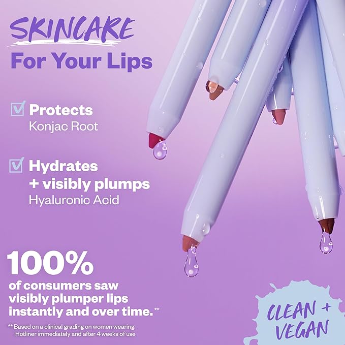 Kosas Hotliner Retractable Lip Liner Pencil with Built-In Brush & Sharpener - Easy Contouring, Hydrating, Long-Lasting- Pigmented Creamy Texture for Plumping Lips - Hyaluronic Acid & Konjac - Infinite