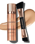 LUMINESS Silk Airbrush Spray Foundation & Buffing Brush Kit – Full Coverage Foundation & Dual-Sided Buffing Brush - Buildable Coverage, Anti-Aging Formula Hydrates & Moisturizes - Light Medium