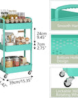 Sywhitta 3-Tier Plastic Rolling Utility Cart with Handle, Multi-Functional Storage Trolley for Office, Living Room, Kitchen, Movable Storage Organizer with Wheels, Green