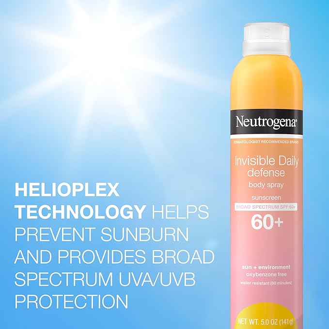 Neutrogena Invisible Daily Defense Body Sunscreen Spray, Broad Spectrum SPF 60+, Oxybenzone-Free & Water-Resistant, Sun & Environmental Aggressor Protection, Antioxidant Complex, 5.0 oz