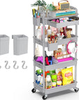 Goovilla 4 Tier Rolling Utility Cart Organizer with Removable Drawer, Stable and Sturdy Grey Rolling Storage Carts with 2 Lockable Wheels for Bathroom, Kitchen, Snack, Craft, Makeup, Baby Essentials