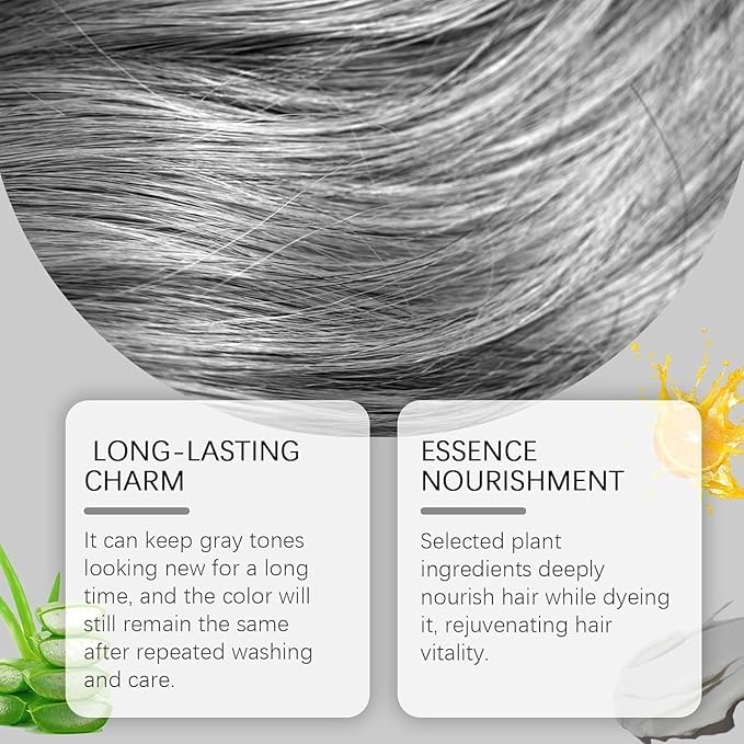 2 PCS Natural Essence Extract Silver Hair Dye, 2-In-1 Silver Hair Dye Permanent Hair Color