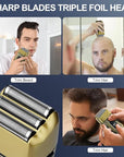 Electric Shavers for Men,Waterproof Powerful Motor Electric Razor,Head Shavers for Bald Men,Triple Foil Beard Trimmer,Barber Supplies LED Displays & USB Charging Shaver, Gifts