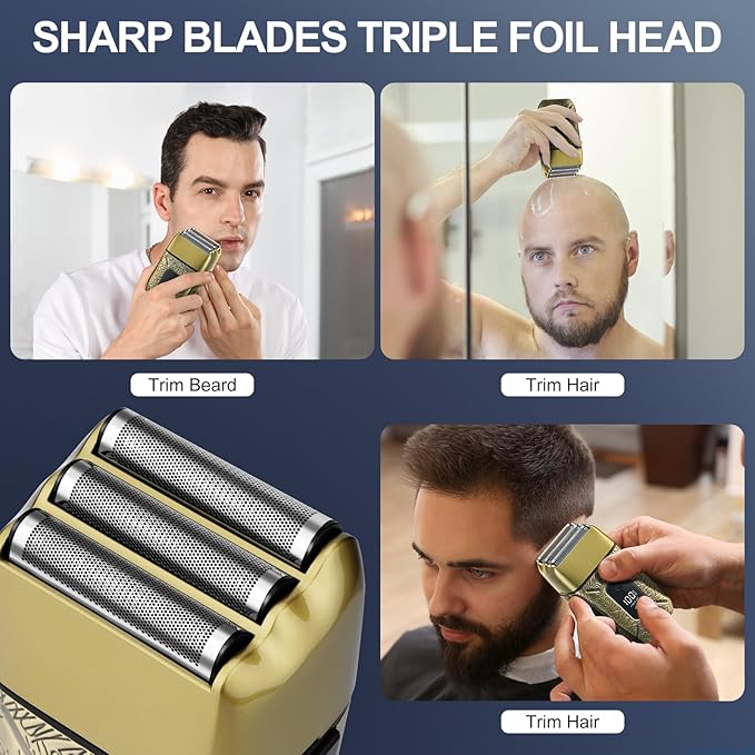 Electric Shavers for Men,Waterproof Powerful Motor Electric Razor,Head Shavers for Bald Men,Triple Foil Beard Trimmer,Barber Supplies LED Displays & USB Charging Shaver, Gifts