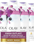 Olay Body Wash for Women, Fresh Radiance, Refreshing & Renewing, Made with Plant Based Cleansers, B3 Botanical Complex, For All Skin Types, Orchid & Black Currant Scent, 22 fl oz (Pack of 4)