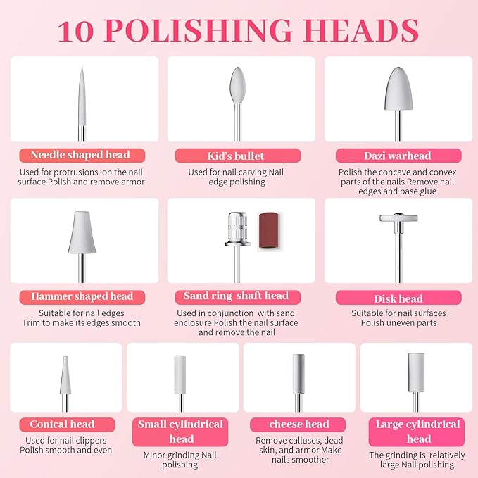 Aleanu Professional Manicure Pedicure Kit - 10 Speeds Cordless Nail Drill丨Rechargeable Pedicure Tools for feet, Nail Drill for Thick Nail Toenail Cuticle Women Men Baby Pets(Pink)
