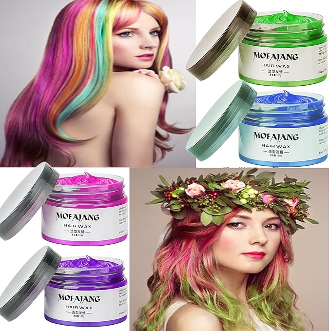 Temporary Hair Color Chalk For Kids, Hair Wax Color For 4 5 6 7 8 9 Year Old Girl Gifts, Birthday,Party, Cosplay DIY, Children's Day, Halloween, Christmas (4, Pink Purple Blue Green)