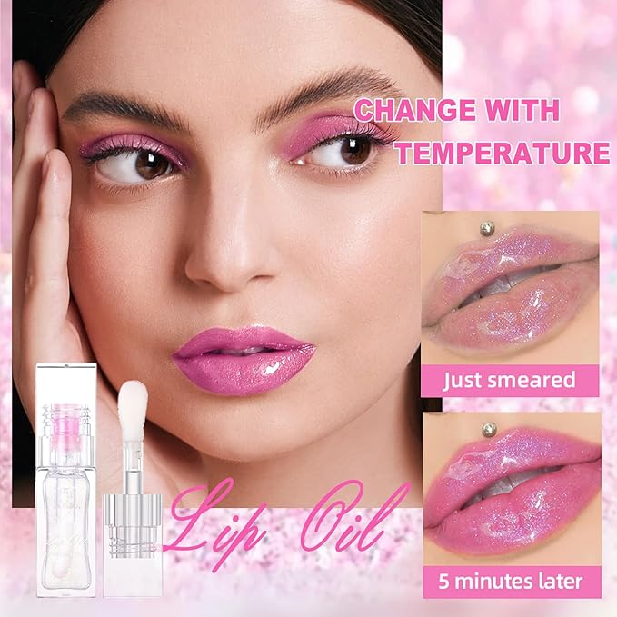 Erinde 2PCS Magic Color Changing Lip Oil, Moisturizing Lip