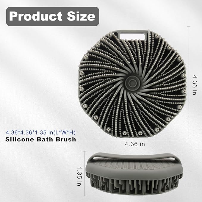 Silicone Body Scrubber, Men Body Scrubber, Gentle Exfoliating, Suitable for All Skin Types, Handheld Shower Brush, Rich Lathering, Easy to Clean (Gray)