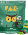 AWAKE - Caffeinated Chocolate Bites - Mint Dark Chocolate, 50 Bites - 50mg Caffeine - Individually Wrapped Energy Bites - Coffee Alternative - Fairtrade, Gluten Free, Non GMO - 0.48oz